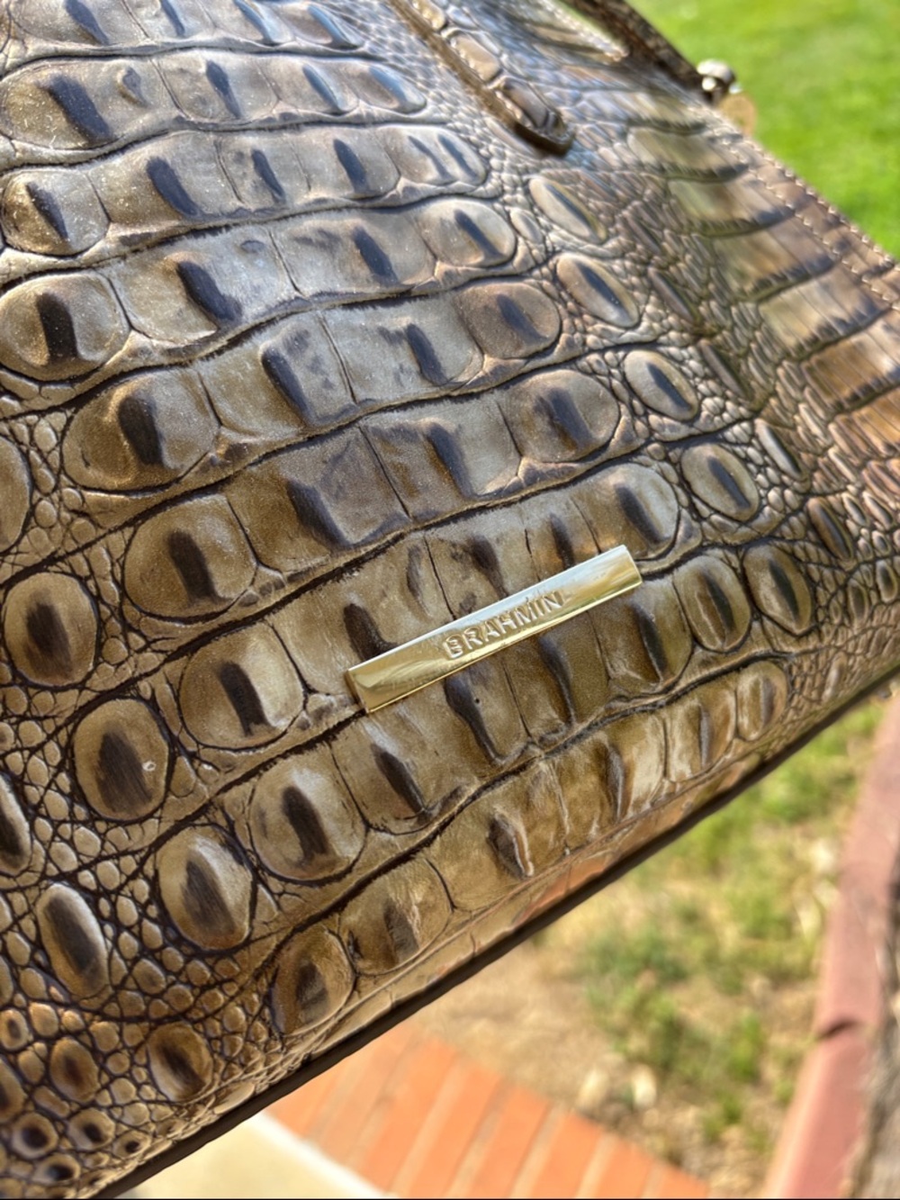 Brahmin Croc-Embossed Satchel Handbag - Brown - Picture 15 of 15